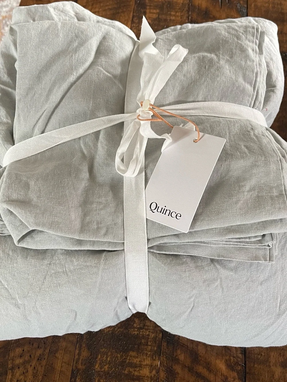 NWT Quince European Linen 3 Pc Fitted Sheet Set, King (Mist)